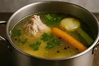 硬水でブロード（出汁）を煮込んでいる様子