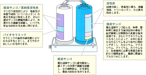 ダブルカートリッジでより協力に、ろ過水量も豊富に!